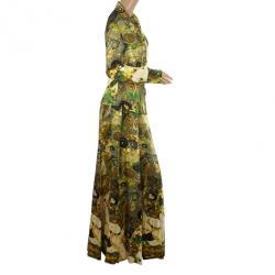 Pre Owned Roberto Cavalli Yellow Satin Skirt Set M