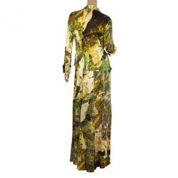 Pre Owned Roberto Cavalli Yellow Satin Skirt Set M