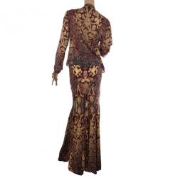 Pre Owned Roberto Cavalli Baroque Print Frill Skirt Set L