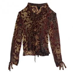 Pre Owned Roberto Cavalli Baroque Print Frill Skirt Set L