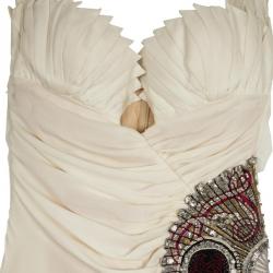 Pre Owned Roberto Cavalli Embellished Ruched Waist Gown M