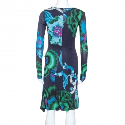 Pre Owned Roberto Cavalli Multicolor Floral Print Stretch Snake Wrap Dress S