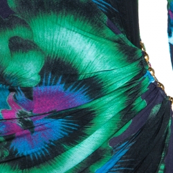 Pre Owned Roberto Cavalli Multicolor Floral Print Stretch Snake Wrap Dress S