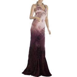 Pre Owned Roberto Cavalli Draped Neck Maxi Dress M