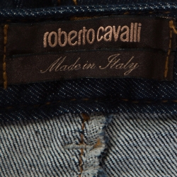 مملوكة مسبقًا بنطلون جينز روبرتو كافالي دينم أزرق داكن نمط باهت S