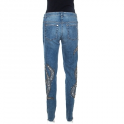 Pre Owned Roberto Cavalli Indigo Faded Effect Denim Embellished Jeans M