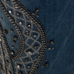 Pre Owned Roberto Cavalli Indigo Faded Effect Denim Embellished Jeans M