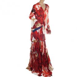 Pre Owned Roberto Cavalli Tiered Floral Gown S