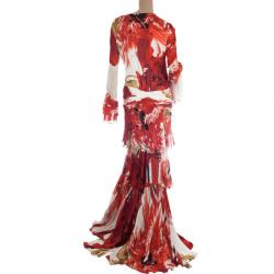 Pre Owned Roberto Cavalli Tiered Floral Gown S