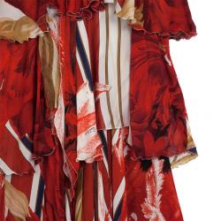 Pre Owned Roberto Cavalli Tiered Floral Gown S