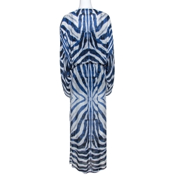 مملوكة مسبقًا Roberto Cavalli Blue & White Zebra Print Silk Kaftan Dress L