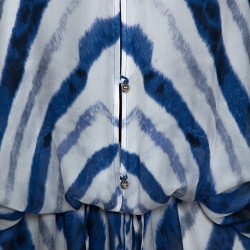 مملوكة مسبقًا Roberto Cavalli Blue & White Zebra Print Silk Kaftan Dress L