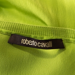 Pre Owned Roberto Cavalli Lime Green Cashmere & Silk Paneled V Neck Sweater L
