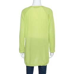 Pre Owned Roberto Cavalli Lime Green Cashmere & Silk Paneled V Neck Sweater L