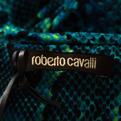 Pre Owned Roberto Cavalli Blue Snakeskin Print Jersey Gathered Waist Maxi Skirt L