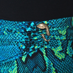 Pre Owned Roberto Cavalli Blue Snakeskin Print Jersey Gathered Waist Maxi Skirt L