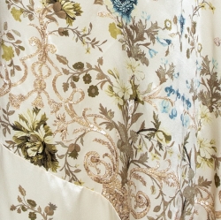 Pre Owned Roberto Cavalli Cream Floral Shimmer Print Silk Flared Maxi Skirt L