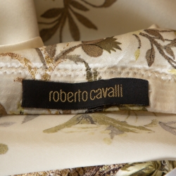 Pre Owned Roberto Cavalli Cream Floral Shimmer Print Silk Flared Maxi Skirt L