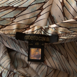 Pre Owned Roberto Cavalli Cream Feather Print Silk Flared Maxi Skirt L