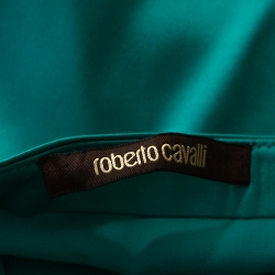 Pre Owned Roberto Cavalli Emerald Green Embellished Stretch Satin Silk Maxi Skirt L