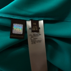 Pre Owned Roberto Cavalli Emerald Green Embellished Stretch Satin Silk Maxi Skirt L