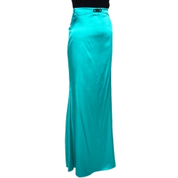 Pre Owned Roberto Cavalli Emerald Green Embellished Stretch Satin Silk Maxi Skirt L