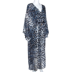 مملوكة مسبقًا Roberto Cavalli Multicolor Animal Print Silk Front Slit Detail Kaftan M