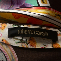 Pre Owned Roberto Cavalli Muticolor Stretch Satin Silk Ruffle Tiered Maxi Skirt L