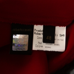 Pre Owned Roberto Cavalli Red Satin Silk Ruffle Tiered Maxi Skirt L