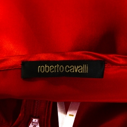 Pre Owned Roberto Cavalli Red Satin Silk Ruffle Tiered Maxi Skirt L