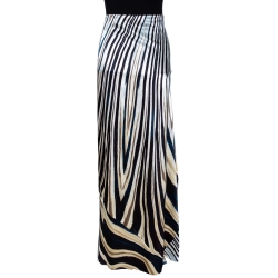 Pre Owned Roberto Cavalli Multicolor Stripe Print Silk Satin Flared Maxi Skirt L