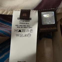 Pre Owned Roberto Cavalli Multicolor Stripe Print Silk Satin Flared Maxi Skirt L