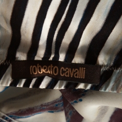 Pre Owned Roberto Cavalli Multicolor Stripe Print Silk Satin Flared Maxi Skirt L