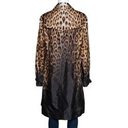 Pre Owned Roberto Cavalli Beige & Black Ombre Leopard Printed Silk Trench Coat L
