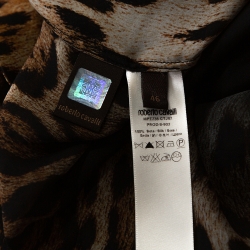 Pre Owned Roberto Cavalli Beige & Black Ombre Leopard Printed Silk Ruffled Blouse L