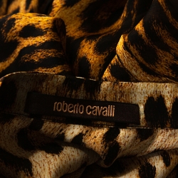 Pre Owned Roberto Cavalli Beige & Black Ombre Leopard Printed Silk Ruffled Blouse L