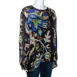 مملوكة مسبقًا Roberto Cavalli Multicolor Printed Silk Sheer Blouse L