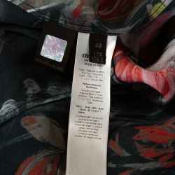 مملوكة مسبقًا Roberto Cavalli Black Floral Print Silk Python Skin Trim Blouse L