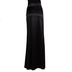 Pre Owned Roberto Cavalli Black Stretch Silk Serpent Detail Maxi Skirt L