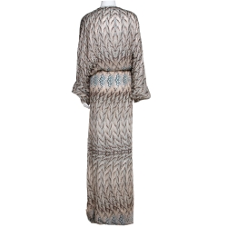 Pre Owned Roberto Cavalli Beige Wings Texture Print Silk Front Slit Detail Kaftan M