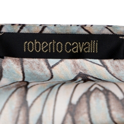 Pre Owned Roberto Cavalli Beige Wings Texture Print Silk Front Slit Detail Kaftan M