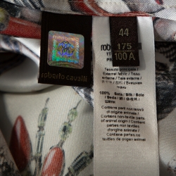 Pre Owned Roberto Cavalli Cream Bejeweled Print Silk Button Front Shirt M