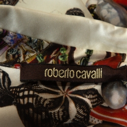 Pre Owned Roberto Cavalli Cream Bejeweled Print Silk Button Front Shirt M