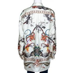Pre Owned Roberto Cavalli Cream Bejeweled Print Silk Button Front Shirt M