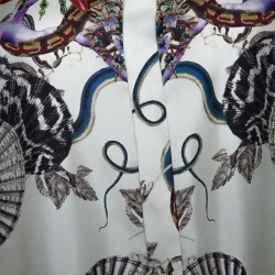 Pre Owned Roberto Cavalli Cream Bejeweled Print Silk Button Front Shirt M