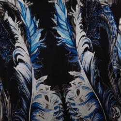 Roberto Cavalli Blue & Black Feather Print Silk Paneled Jumper L