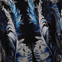 Pre Owned Roberto Cavalli Blue & Black Feather Print Silk Paneled Jumper L