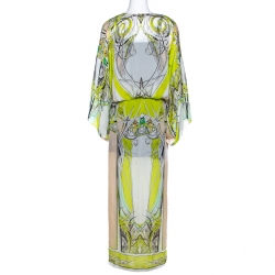 Pre Owned Roberto Cavalli Multicolor Printed Silk Maxi Cover Up Kaftan M