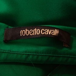 Pre Owned Roberto Cavalli Green Satin Silk Flared Maxi Skirt L