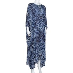 Pre Owned Roberto Cavalli Blue Animal Print Silk Kaftan Dress M